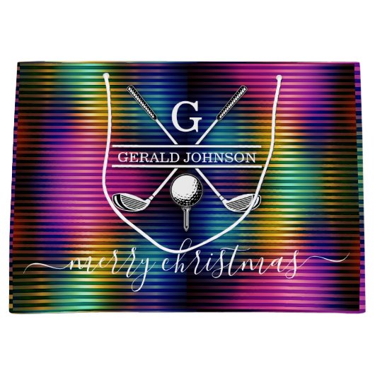 Farbenfrohe Linien Custom Elegantes Golf Monogram  Große Geschenktüte (Vorderseite)