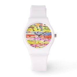 Farbenfrohe Linien Wasserfarben Abstrakt Armbanduhr