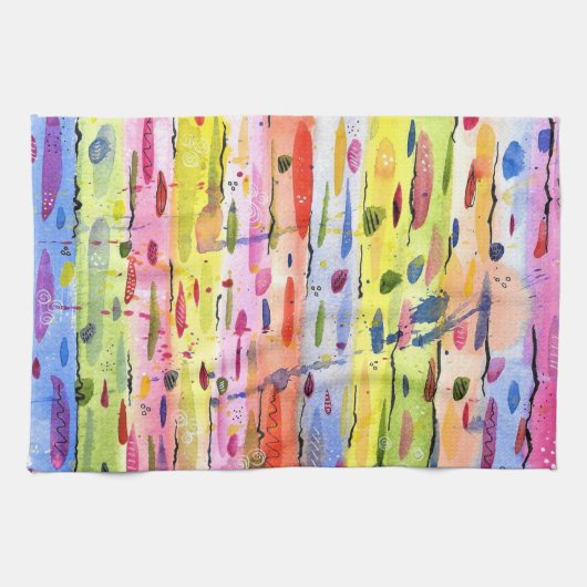 Farbenfrohe Linien Wasserfarben Abstrakt Geschirrtuch (Horizontal)