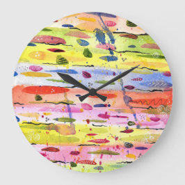 Farbenfrohe Linien Wasserfarben Abstrakt Große Wanduhr