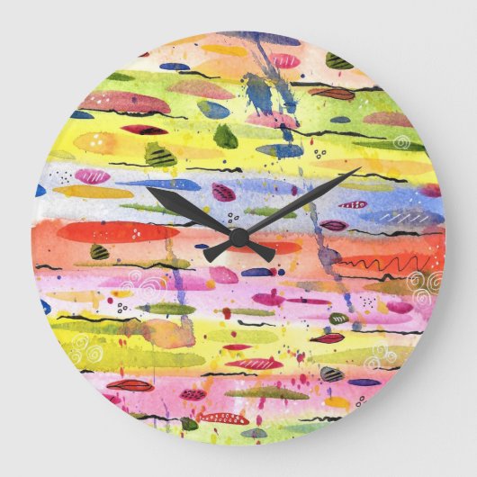 Farbenfrohe Linien Wasserfarben Abstrakt Große Wanduhr (Vorderseite)