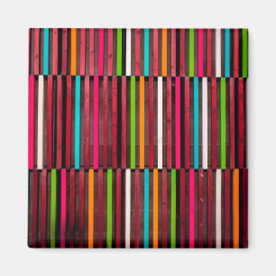 Farbenfrohe Linien Wood Blue Orange Muster Fun Magnet