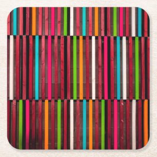 Farbenfrohe Linien Wood Blue Orange Muster Fun Rechteckiger Pappuntersetzer