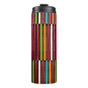 Farbenfrohe Linien Wood Blue Orange Muster Fun Thermosbecher