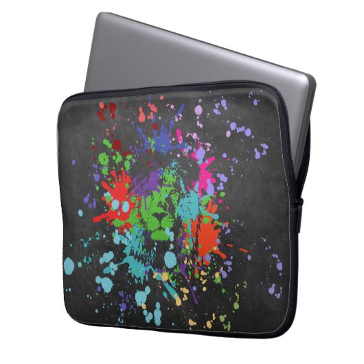 Farbenfrohe Lion Paint Artistic Splash Laptopschutzhülle (Vorderseite Links)