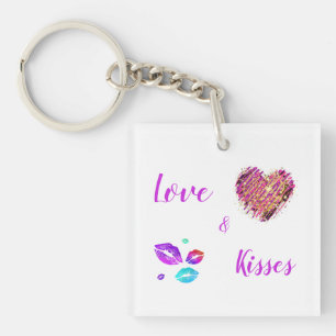 Farbenfrohe Lippen mit Liebe & Kisses Schlüsselanhänger