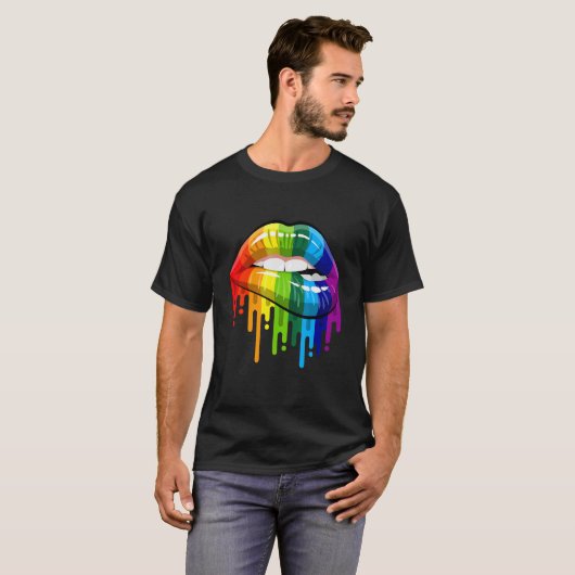 Farbenfrohe Lipstick Rainbow Bite Teeth Desire Lus T-Shirt (Vorne ganz)