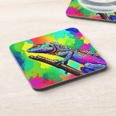 Farbenfrohe Lizard Art Design Getränkeuntersetzer (Linke Seite)