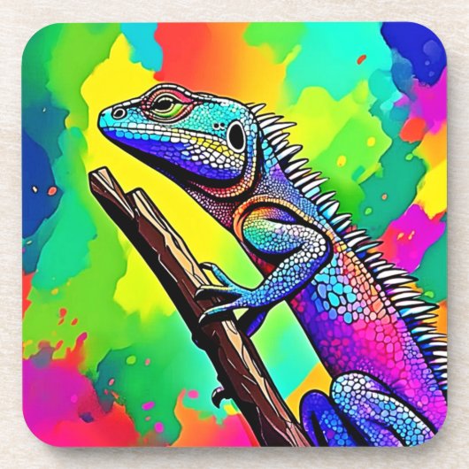 Farbenfrohe Lizard Art Design Getränkeuntersetzer (Vorderseite)