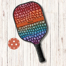 Farbenfrohe Lizard Skin Pattern Modernes Monogramm Pickleball Schläger
