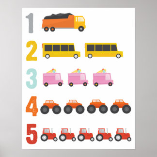 Farbenfrohe LKW Nummer Kinderzimmer Art Poster