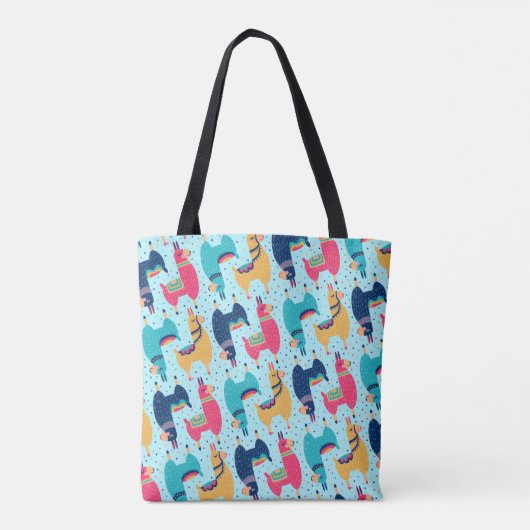 Farbenfrohe Llama Alpaca Lama Tiermuster Tasche (Rückseite)