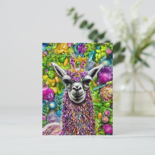 Farbenfrohe Llama Postkarte (Stehend Vorderseite)