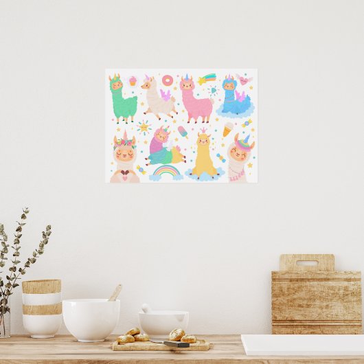 Farbenfrohe Llamacorn Poster (Küche)