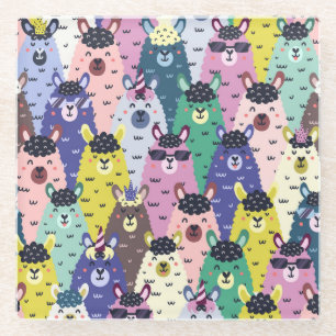Farbenfrohe Llamas Childish Seamless Hintergrund Glasuntersetzer
