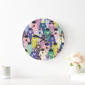 Farbenfrohe Llamas Childish Seamless Hintergrund Große Wanduhr (Zuhause)