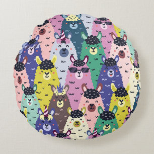 Farbenfrohe Llamas Childish Seamless Hintergrund Rundes Kissen