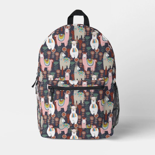 Farbenfrohe Llamas-Muster Bedruckter Rucksack (Vorderseite)