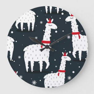Farbenfrohe Llamas: Schneetier nahtlos. Große Wanduhr