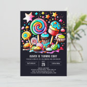 Farbenfrohe Lollipop Wonderland Geburtstag Einladung (Stehend Vorderseite)