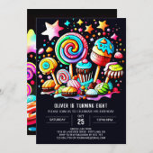 Farbenfrohe Lollipop Wonderland Geburtstag Einladung (Vorne/Hinten)