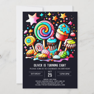 Farbenfrohe Lollipop Wonderland Geburtstag Einladung