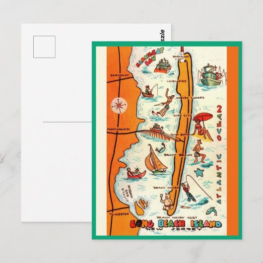 Farbenfrohe Long Beach Island Karte (Vorne/Hinten)