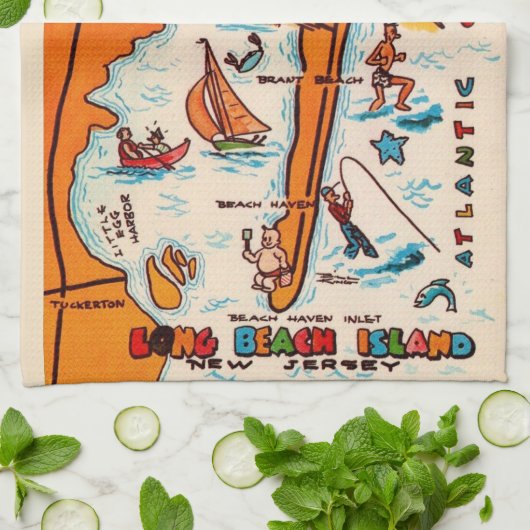 Farbenfrohe Long Beach Island Karte Geschirrtuch (Gefaltet)