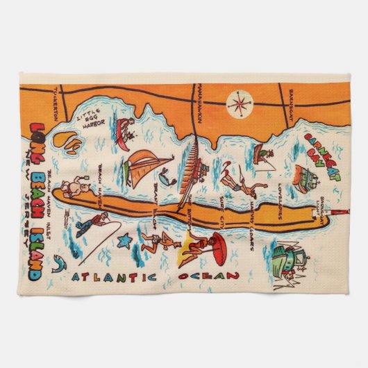 Farbenfrohe Long Beach Island Karte Geschirrtuch (Horizontal)
