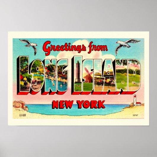 Farbenfrohe Long Island Postcard Drucken Poster (Vorne)