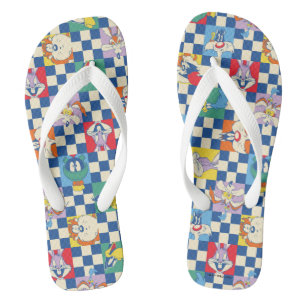 Farbenfrohe LOONEY TUNES™ Schachbrett Toss Pattern Badesandalen