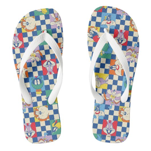 Farbenfrohe LOONEY TUNES™ Schachbrett Toss Pattern Badesandalen (Fußbett)