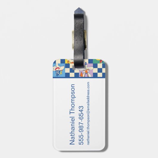 Farbenfrohe LOONEY TUNES™ Schachbrett Toss Pattern Gepäckanhänger (Rückseite vertikal)