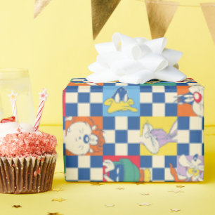 Farbenfrohe LOONEY TUNES™ Schachbrett Toss Pattern Geschenkpapier