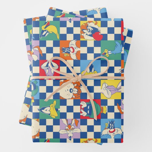 Farbenfrohe LOONEY TUNES™ Schachbrett Toss Pattern Geschenkpapier Set (Beispiel)
