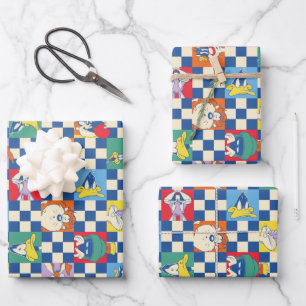 Farbenfrohe LOONEY TUNES™ Schachbrett Toss Pattern Geschenkpapier Set