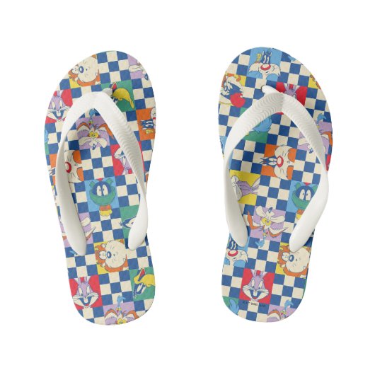 Farbenfrohe LOONEY TUNES™ Schachbrett Toss Pattern Kinderbadesandalen (Fußbett)