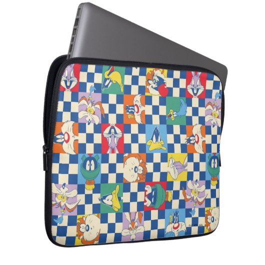 Farbenfrohe LOONEY TUNES™ Schachbrett Toss Pattern Laptopschutzhülle (Vorne Rechts)
