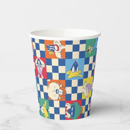 Farbenfrohe LOONEY TUNES™ Schachbrett Toss Pattern Pappbecher (Links)