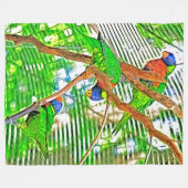 Farbenfrohe Loris auf einem Ast - Papageien - Gemä Fleecedecke (Vorderseite (Horizontal))