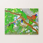 Farbenfrohe Loris auf einem Ast - Papageien - Gemä Puzzle (Horizontal)