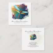 *~* Farbenfrohe Lotus Lily Abstrakte Libelle Quadratische Visitenkarte (Vorne/Hinten)