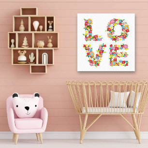 Farbenfrohe LOVE Frühlingsblumen Whimsical Kinderz Leinwanddruck