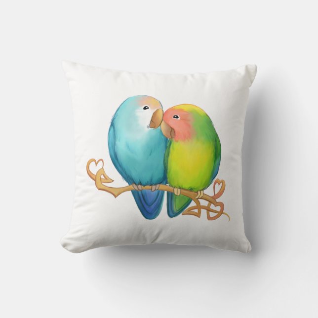 Farbenfrohe Lovebirds Kissen (Vorderseite)