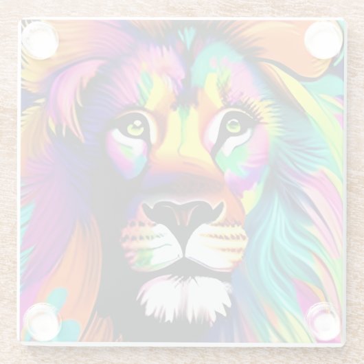 Farbenfrohe Löwe Digitale Kunst Glasuntersetzer (Rückseite)