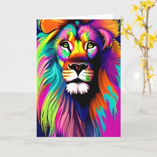 Farbenfrohe Löwe Digitale Kunst Karte (Gelbe Blume)