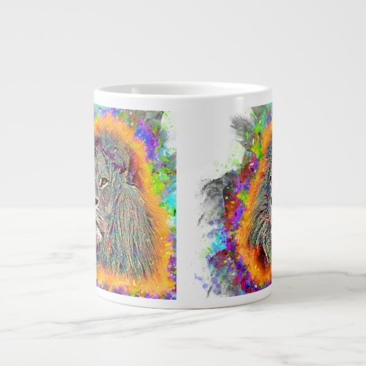 farbenfrohe Löwe Jumbo-Tasse (Vorderseite)