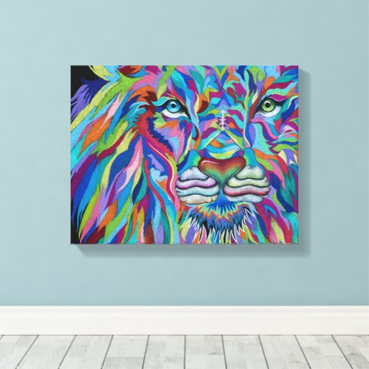farbenfrohe Löwe Leinwanddruck (Insitu (Holzboden))
