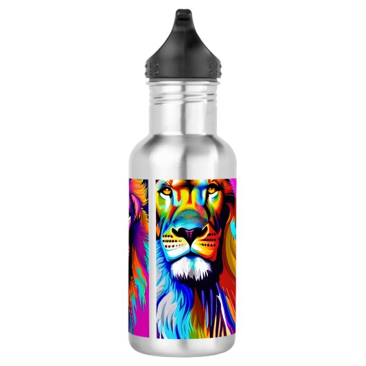 Farbenfrohe Löwen Digitale Kunst Edelstahlflasche (Rechts)