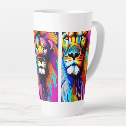 Farbenfrohe Löwen Digitale Kunst Milchtasse (Rechte Ecke)